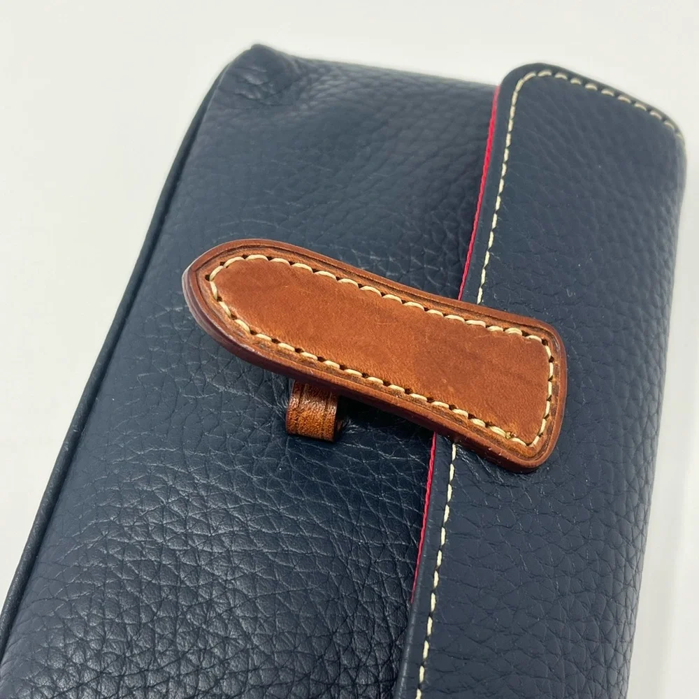 Navy Leather Clutch with Brown Accent - Picture 5 of 7